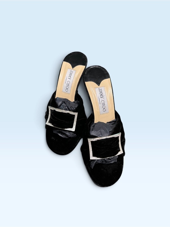 Jimmy Choo Shoes - Jimmy Choo Black Velvet Rhinestone-Trim Slide Mules
